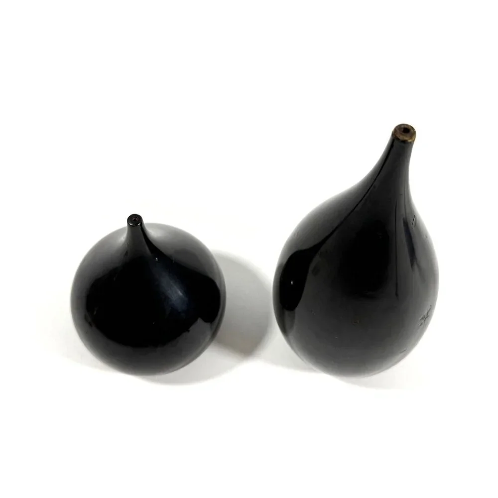 Mid Century Takahashi Black Lacquered Teardrop Salt & Pepper Shakers Japan FLAWS